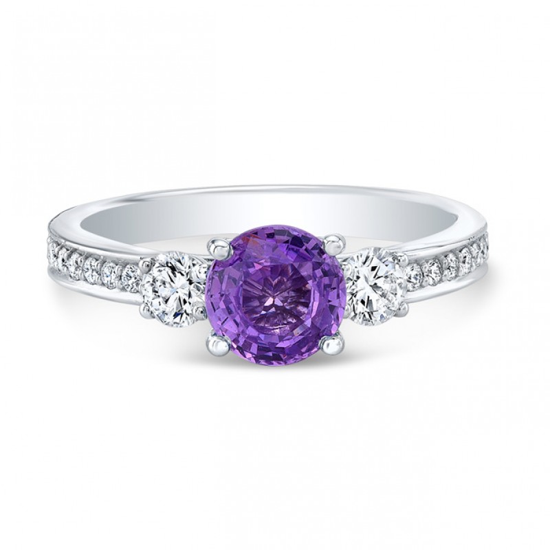14K White Gold 1.30ct Round Cut Purple Sapphire Ring 