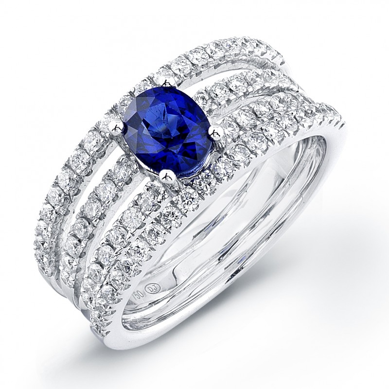 Oval Sapphire Four Row Micro-Pave Engagement Ring