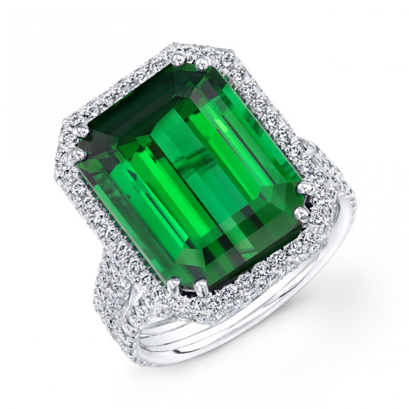 18K White Gold 10.17ct Emerald Cut Green Tourmaline-Indicolite Ring