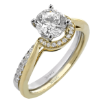 ROUND-CUT HALF-HALO ENGAGEMENT RING & MATCHING WEDDING BAND IN 18K GOLD WITH DIAMONDS
