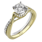 ROUND-CUT HALF-HALO ENGAGEMENT RING & MATCHING WEDDING BAND IN 18K GOLD WITH DIAMONDS