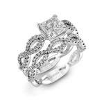 PRINCESS-CUT CRISS-CROSS ENGAGEMENT RING & MATCHING WEDDING BAND IN PLATINUM WITH DIAMONDS