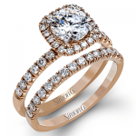 ROUND-CUT HALO ENGAGEMENT RING & MATCHING WEDDING BAND IN 18K GOLD WITH DIAMONDS