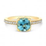 14K Yellow Gold Blue Sapphire With Diamonds Side Stones Ring