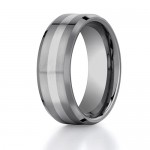 Benchmark 8mm Tungsten Carbide with 18K White Gold Ring Inlay and Beveled Edges