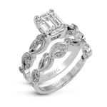 EMERALD-CUT TRELLIS ENGAGEMENT RING & MATCHING WEDDING BAND IN PLATINUM WITH DIAMONDS