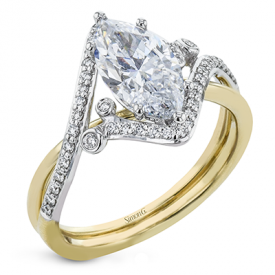 MARQUISE-CUT CRISS-CROSS ENGAGEMENT RING IN 18K GOLD WITH DIAMONDS