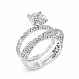 ROUND-CUT CRISS-CROSS ENGAGEMENT RING & MATCHING WEDDING SET IN PLATINUM WITH DIAMONDS