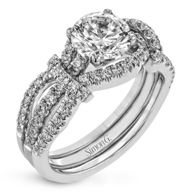 ROUND-CUT SPLIT-SHANK ENGAGEMENT RING & MATCHING WEDDING BAND IN PLATINUM WITH DIAMONDS