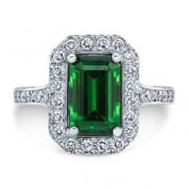 Platinum Green Tsavorite Halo Ring