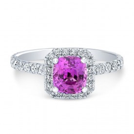 14K White Gold Purple Sapphire Halo Ring