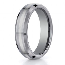 Benchmark 6mm Tungsten Carbide with 18K White Gold Ring Inlay and Beveled Edges