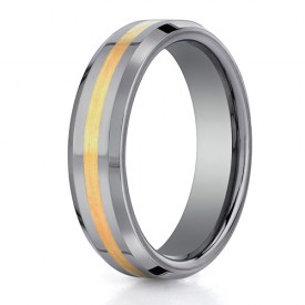 Benchmark 6mm Tungsten Carbide with 18K Yellow Gold Ring Inlay and Beveled Edges