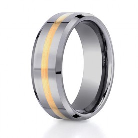 Benchmark 8mm Tungsten Carbide with 18K Yellow Gold Ring Inlay and Beveled Edges