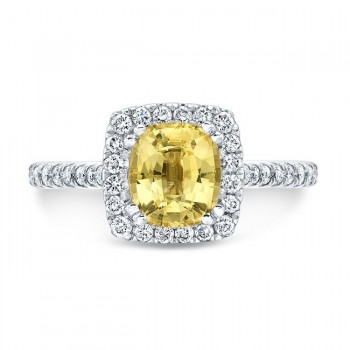 14K White Gold Yellow Sapphire Halo Ring